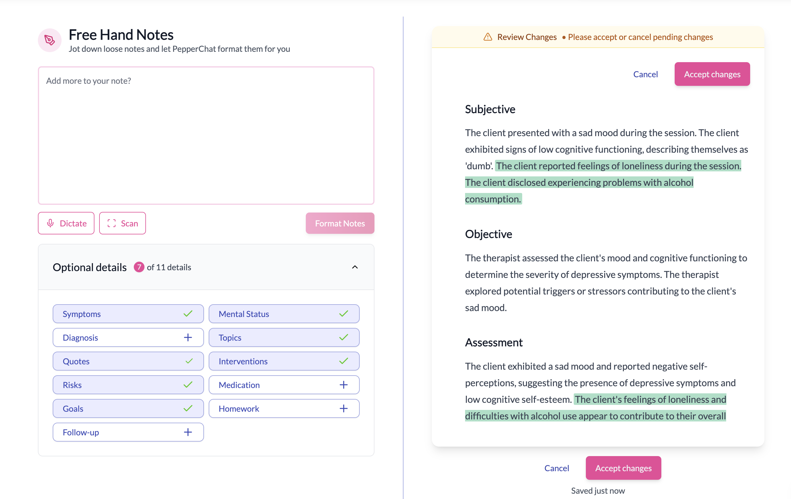 Convert rough notes into clinical language