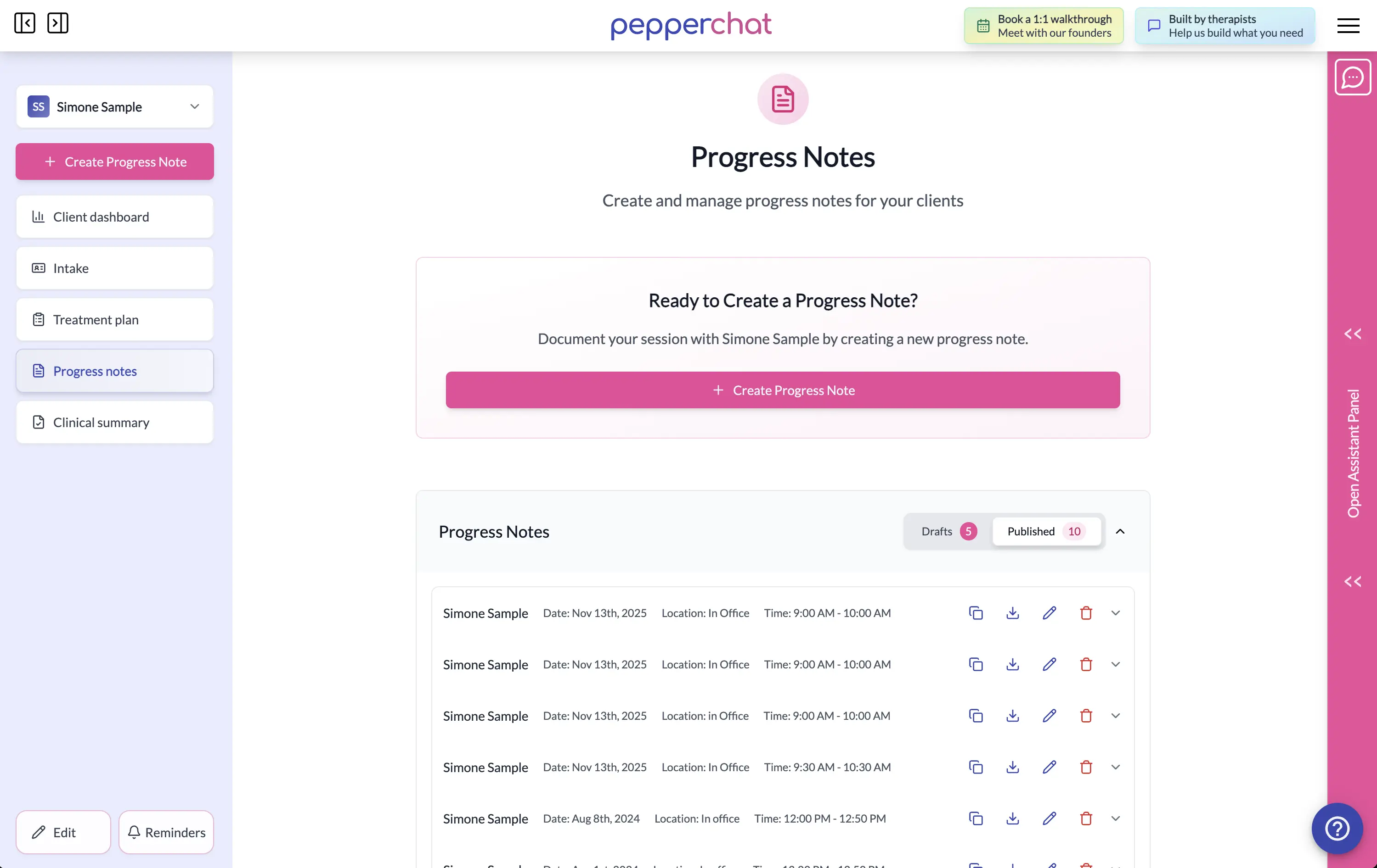 Progress notes editor and list