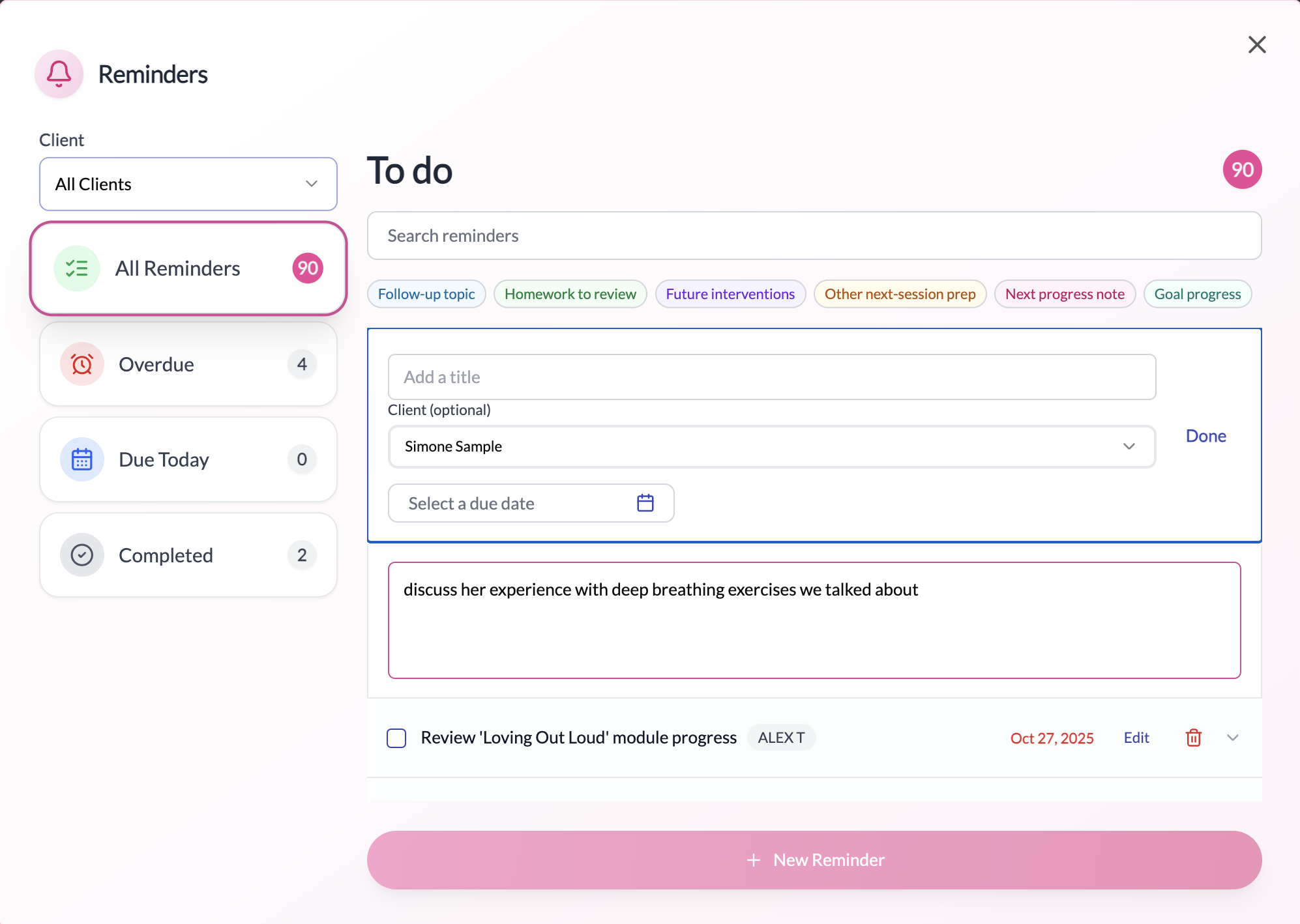 Basics: client‑specific or practice‑level reminders