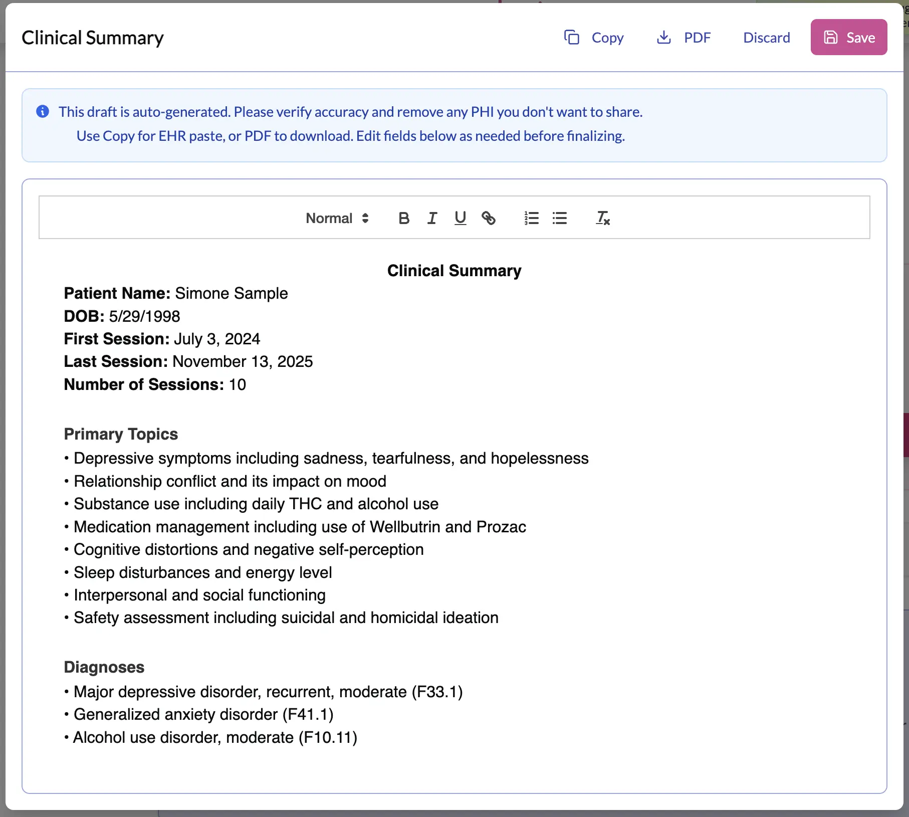 Generate discharge summaries from notes and plan