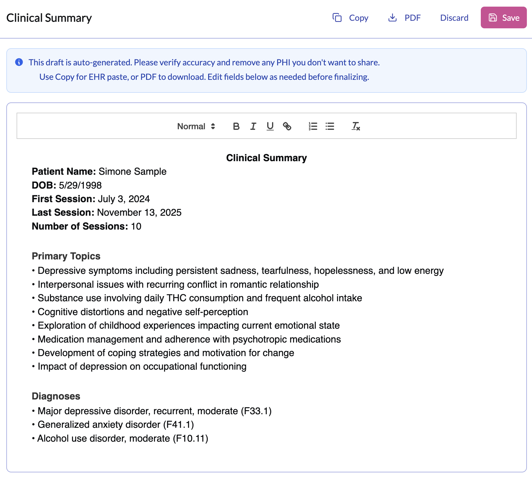 Create Clinical Summary from Progress Notes