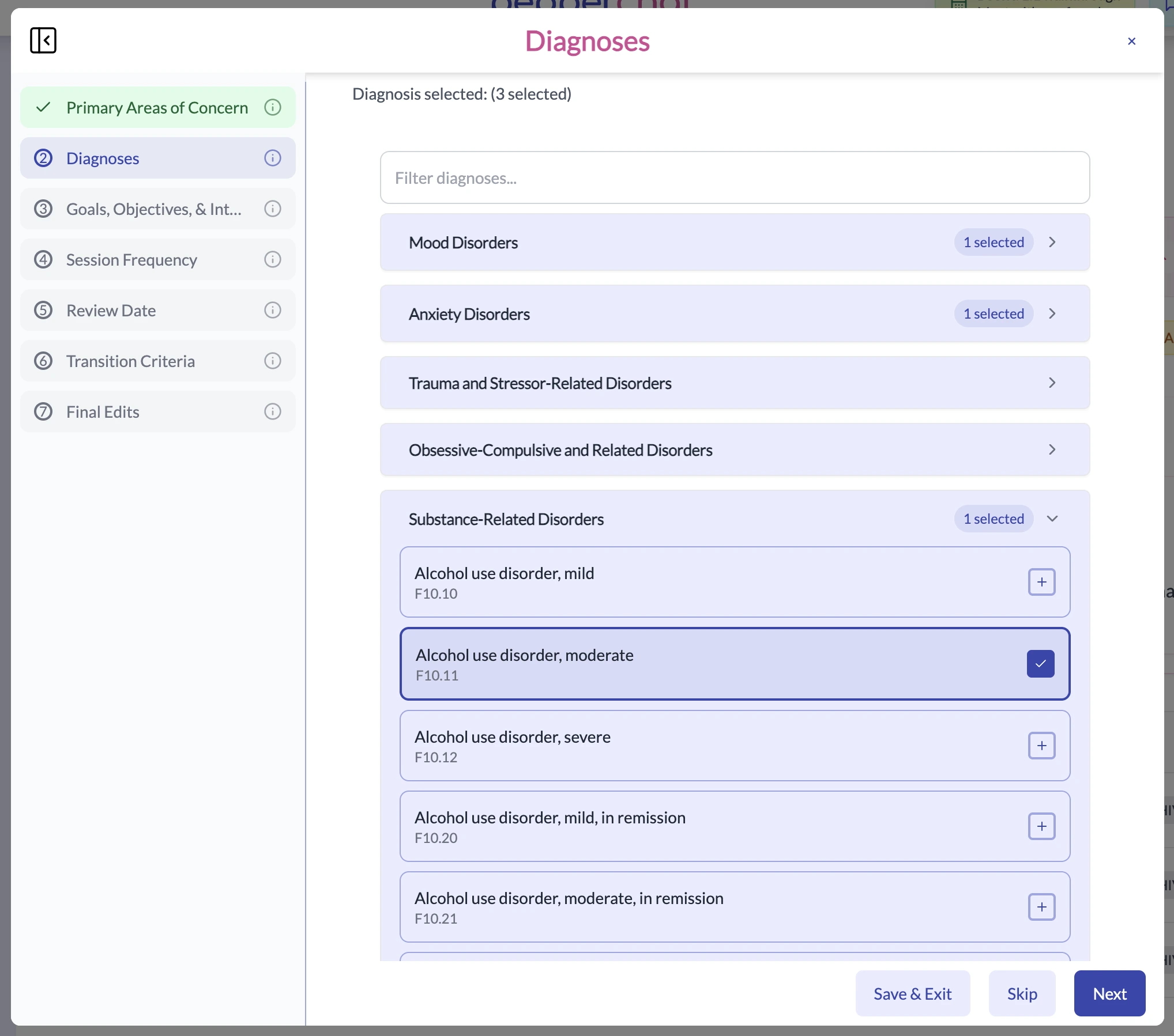 Treatment plan builder screenshot